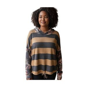 ACTING PRO FLORAL & STRIPE GRAY, YELLOW, & PINK HOODIE SZ.2XL EUC.